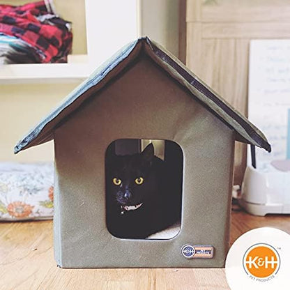 K&H Outdoor Cat House, Weatherproof Shelter for Outside Pets, Olive/Olive