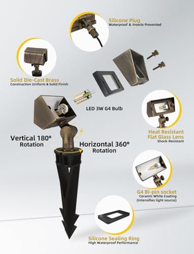 COLOER Brass Rectangular Flood Lights (Bronze) 6 Pack with 3W LED G4 Bulb