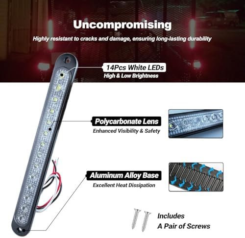 10" White Trailer LED Reverse Lights Bar Strip Truck Bed Backup Lights Rear Running Side Marker for Truck RV Aluminum Alloy Base, 15 LEDs 2Pcs
