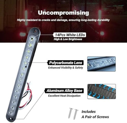 10" White Trailer LED Reverse Lights Bar Strip Truck Bed Backup Lights Rear Running Side Marker for Truck RV Aluminum Alloy Base, 15 LEDs 2Pcs