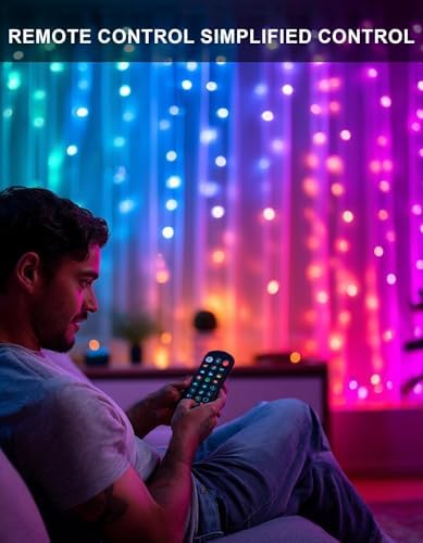 Dazzle Bright Smart Curtain Lights, 400LED 6.6FT x 6.6FT Color Changing Halloween Christmas Lights with Remote & APP, Dynamic DIY Fairy String Lights for Indoor Outdoor Bedroom Decorations