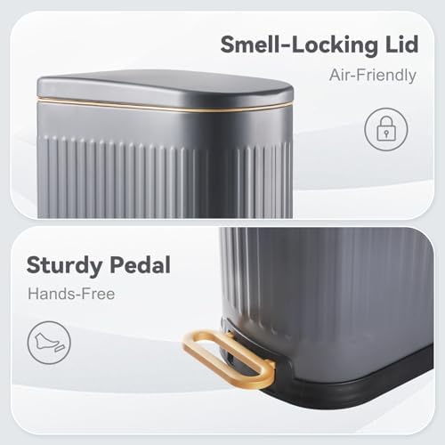 SYNCVIBE Slim Bathroom Trash Can with Soft Close Lid, 3.5 Gal, Matt Grey
