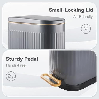 SYNCVIBE Slim Bathroom Trash Can with Soft Close Lid, 3.5 Gal, Matt Grey