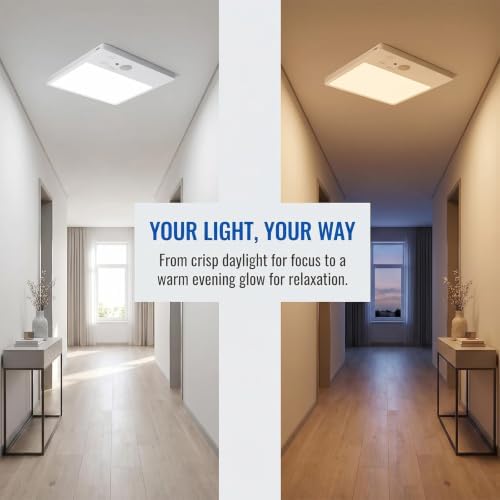 Rechargeable Motion Sensor Ceiling Light with Remote 500LM Wireless Magnetic Mount LED for Closet Shower Stairs Pantry, 3 Color Temperatures Dimmable Battery Operated