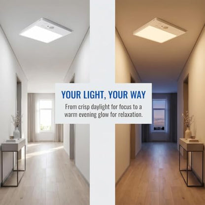 Rechargeable Motion Sensor Ceiling Light with Remote 500LM Wireless Magnetic Mount LED for Closet Shower Stairs Pantry, 3 Color Temperatures Dimmable Battery Operated