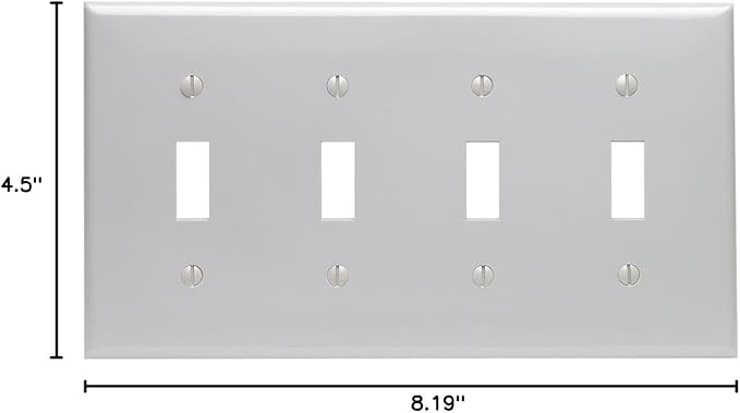 Leviton 4-Gang Toggle Device Switch Wallplate, Standard Size, Thermoplastic Nylon, 80712-GY, Gray