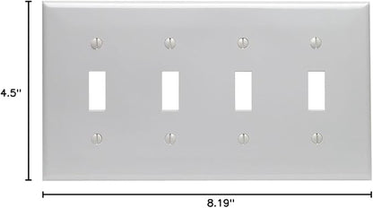 Leviton 4-Gang Toggle Device Switch Wallplate, Standard Size, Thermoplastic Nylon, 80712-GY, Gray