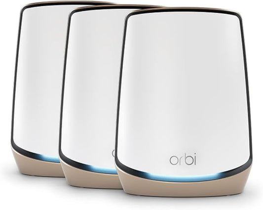 NETGEAR Orbi Tri-Band WiFi 6 Mesh Network System (RBK863S) – Router + 2 Satellite Extenders, Security Features, Up to 6Gbps, Up to 8,000 sq.ft., 100 Devices, 10 Gig Internet Port, Armor Subscription