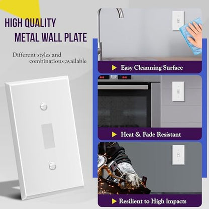 ENERLITES Toggle Light Switch Metal Wall Plate, 1-Gang, White Matte