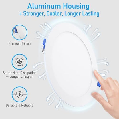 TORCHSTAR 12-Pack 5CCT 8 Inch Ultra-Thin LED Recessed Light, CRI90 18W