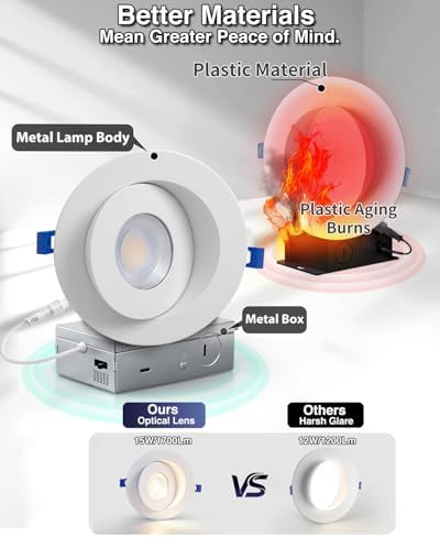 Adetu 6 inch Gimbal LED Recessed Light, 5CCT, 15W, 1700LM, 8 Pack
