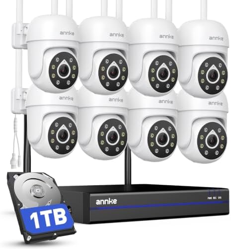 ANNKE 5MP 10CH Wireless Security Camera System, 8pcs PT IP Cameras, 1TB HDD
