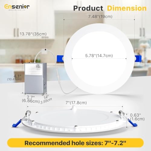 Ensenior 4 Pack 7 Inch LED Recessed Ceiling Light, 5CCT, 1600LM 15W 120V