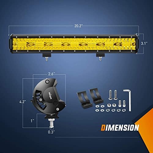 Nilight 20 Inch 420W LED Light Bar Yellow Triple Row Flood Spot Combo 42000LM Driving Boat Led Off Road Lights with 12V On/Off 5 16AWG Wiring Harness Kit, 2 Years Warranty