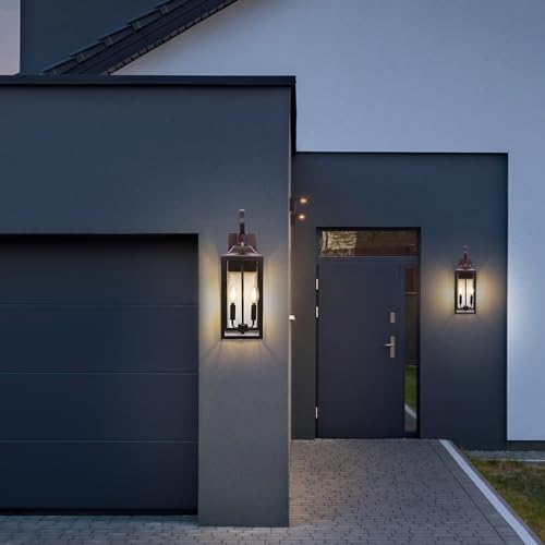 19" Oil Rubbed Bronze Outdoor Wall Lantern 2-Light, Porch & Patio Lights