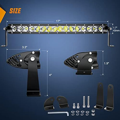 Nilight - NI04-100W 17" 80w LED Work Light Single Row Spot Flood Combo LED Light Bar Driving Lights Offroad Lighting - 2 Style Mounting Brackets,2 years Warranty