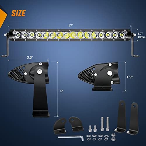 Nilight - NI04-100W 17" 80w LED Work Light Single Row Spot Flood Combo LED Light Bar Driving Lights Offroad Lighting - 2 Style Mounting Brackets,2 years Warranty