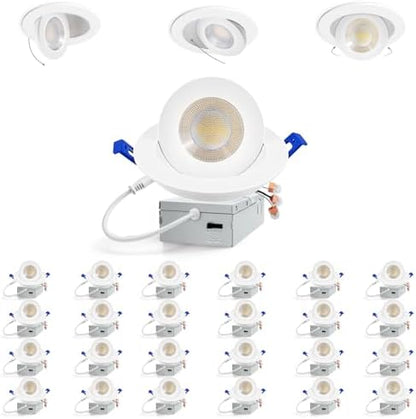 Adetu 4 inch Gimbal LED Recessed Light, 5CCT, 10W=95W, 982LM, 24 Pack