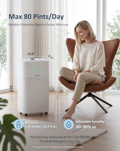 80 Pints/Day Compressor Dehumidifier for Home up to 5,500 Sq.Ft, Dehumidifier with Drain Hose, Humidity Control, 3 Modes, 24H Timer, Water Tank, Child Lock for Bathroom, Basement, Bedroom