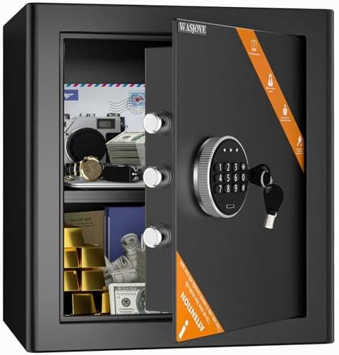 WASJOYE Security Cabinet Safe Box - 2.0 Cubic Feet Home Safes Box with Digital Keypad Safety Key Lock Type-C Port Alarm System, Smart Fireproof Safe for Home Office Hotel Document Jewelry Storage