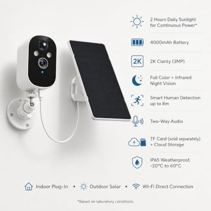 XVIM 2K Solar Security Camera Outdoor Wireless, PIR Detection & 2-Way Audio
