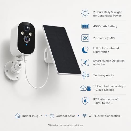 XVIM 2K Solar Security Camera Outdoor Wireless, PIR Detection & 2-Way Audio