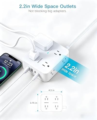 25 Ft Extra Long Extension Cord, 1080J Surge Protector Power Strip HANYCONY