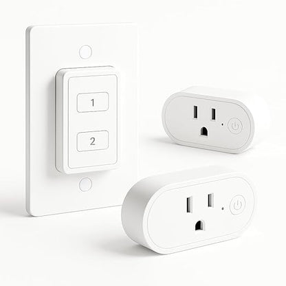 LoraTap Remote Control Outlet, On Off Light Switch with Wall Plate - Wireless Control 2 Plugs from 100ft, No WiFi Needed, Ideal for Lamps, Fans, Small Appliances(1 Remote + 2 Outlets)