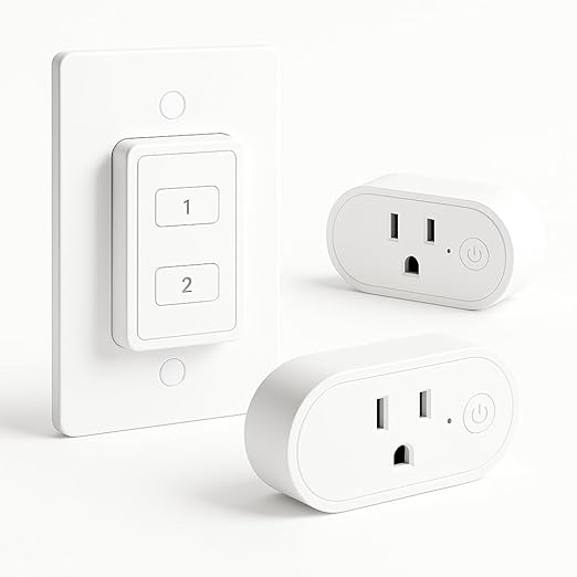 LoraTap Remote Control Outlet, On Off Light Switch with Wall Plate - Wireless Control 2 Plugs from 100ft, No WiFi Needed, Ideal for Lamps, Fans, Small Appliances(1 Remote + 2 Outlets)