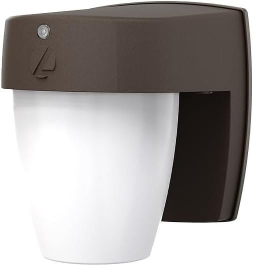 Lithonia Lighting LED Wall Pack Outdoor Light Fixture, Wall Sconce for Doorways and Garages, 3-in-1 Switchable White Light, 3 Diffuser Options, Dusk to Dawn Photocell, 120V, Bronze