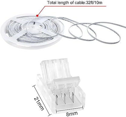 RGBZONE 10Pcs 3 Pin 8mm LED Strip Connector Kit with 32.8ft Extension Wire