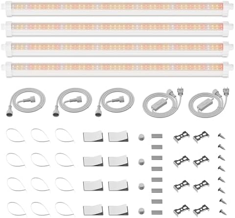 Spider Farmer 2FT LED Grow Lights for Indoor Plants,Full Spectrum (3000K+5000K+660nm),80W (4x20W,400W Equivalent),3-Level Dimmable,IP65 Waterproof,Linkable Design,Plant Light Strip for Shelve,4-Pack