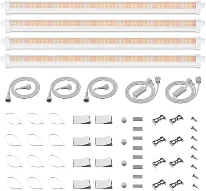 Spider Farmer 2FT LED Grow Lights for Indoor Plants,Full Spectrum (3000K+5000K+660nm),80W (4x20W,400W Equivalent),3-Level Dimmable,IP65 Waterproof,Linkable Design,Plant Light Strip for Shelve,4-Pack