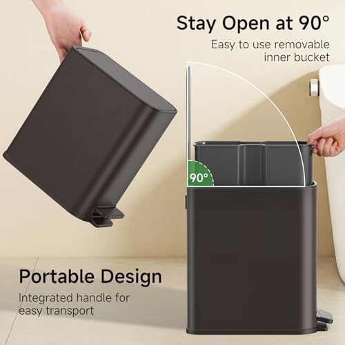 TIPGO Small Bathroom Trash Can with Lid Soft Close,1.3 Gallon, Brown