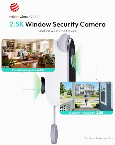 BOTSLAB Dual-Lens 4MP Window Camera for Home Security, No Drill, 2 Pack