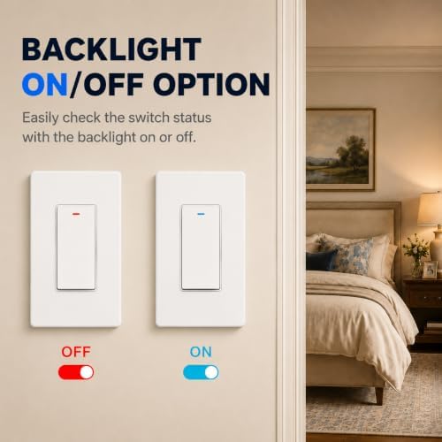 Smart Switch for Light 1 Gang, Neutral Wire Required, 2.4GHz Wi-Fi Switch Compatible with Alexa and Google Home, UL Certified