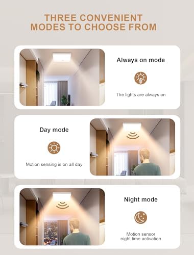Rechargeable Motion Sensor LED Ceiling Light, Remote Wireless Fixture, 3 Color Temperatures, Dimmable for Shower, Bathroom, Closet, Pantry, Stairs, Garage, White