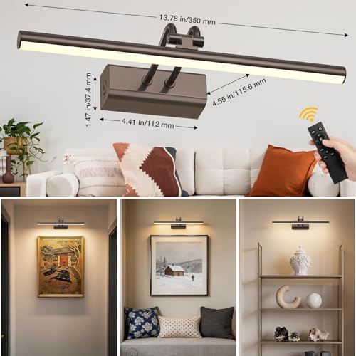 Picture Lights for Wall, 13.8in, Brown, 4000mAh, Rechargeable, RF Remote