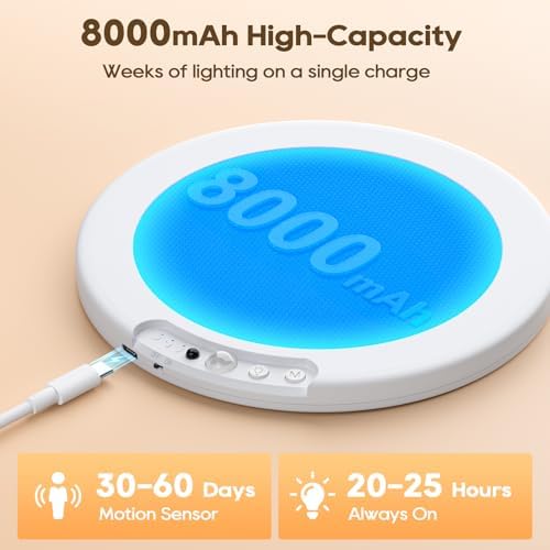 2 Pack Rechargeable Motion Sensor Ceiling Light, 8000mAh Battery Operated Ceiling Lights with Remote, Magnetic Wireless Closet Light, 3 Color Dimmable LED Lights for Closet Shower Pantry Hallway