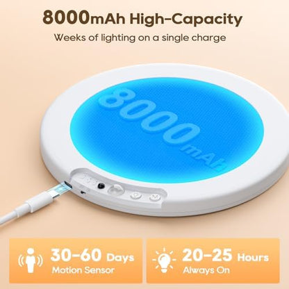 Rechargeable Motion Sensor Ceiling Light, 8000mAh Battery Operated Ceiling Lights with Remote, Magnetic Wireless Closet Light, 3 Color Dimmable LED Shower Lights for Closet Pantry Shed Hallway Patio