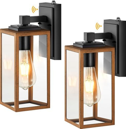 VIANIS Dusk to Dawn Outside Wall Lights Fixture for House, Wood Grain