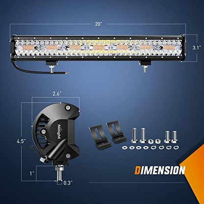 Nilight 20inch Amber White Strobe 6 Modes 420W LED Light Bar