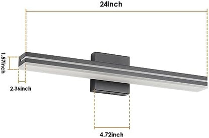 SineRise 24-Inch LED Modern Bathroom Vanity Light Bar, Matte Black Modern Acrylic Bathroom Wall Lighting Fixtures Over Mirror (Cool White 6000K)