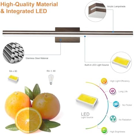 SineRise 40-Inch LED Modern Bathroom Vanity Light Bar, Brown Modern Acrylic Bathroom Wall Lighting Fixtures Over Mirror (Cool White 6000K)