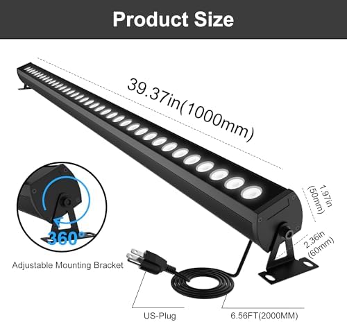 LED Light Bar 6000K Daylight White – IP65 Waterproof 40″ Outdoor Wall Washer Light Bar with Heavy-Duty Plug & Play Cord