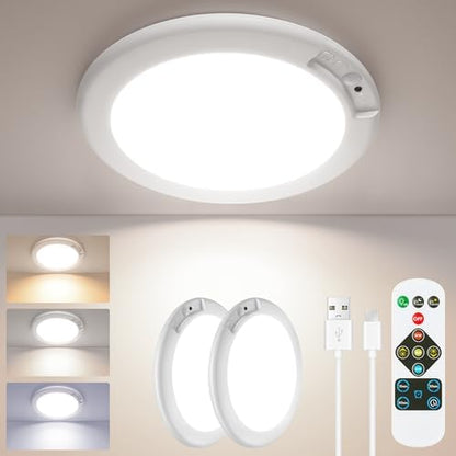 SunRider 2-Pack Rechargeable Motion Sensor LED Ceiling Lights with Remote