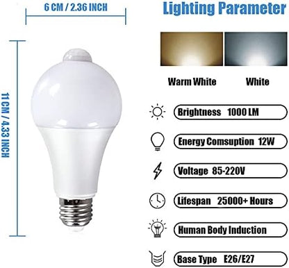 KLED Motion Sensor Light Bulbs, 12W 1000 Lumen, Smart LED Light Bulbs, PIR Built-in, Motion Activated Dusk to Dawn Light Bulb Night Lights for Hallway Porch Garage Basement (6000K-Cool White)