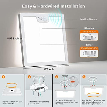 Annaror 2Pack 12in Motion Sensor Ceiling Light Wired with 3 Timer White