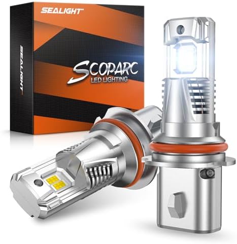 SEALIGHT 9007/HB5 LED Light Bulb, 1000% 60,000LM Brighter than Original Bulbs, 6500K White Output Canbus Ready, IP68 Waterproof 80000Hrs Lifespan, 1：1 Size 3Mins Installation, 2 Pack
