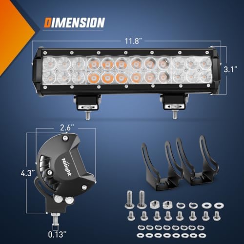 Nilight LED Light Bar 12 Inch 72W Spot Flood Combo Amber Beam